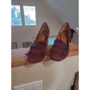 Franco Sarto A-Ainsley Women's SZ 8.5 M‎ Burgandy Suade Loafer Pumps chunky heel